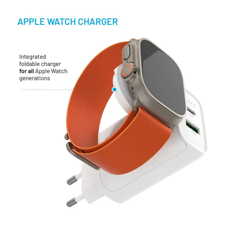 FIXED Power Socket Travel Charger - ładowarka Apple Watch USB-C USB-A 33W biała