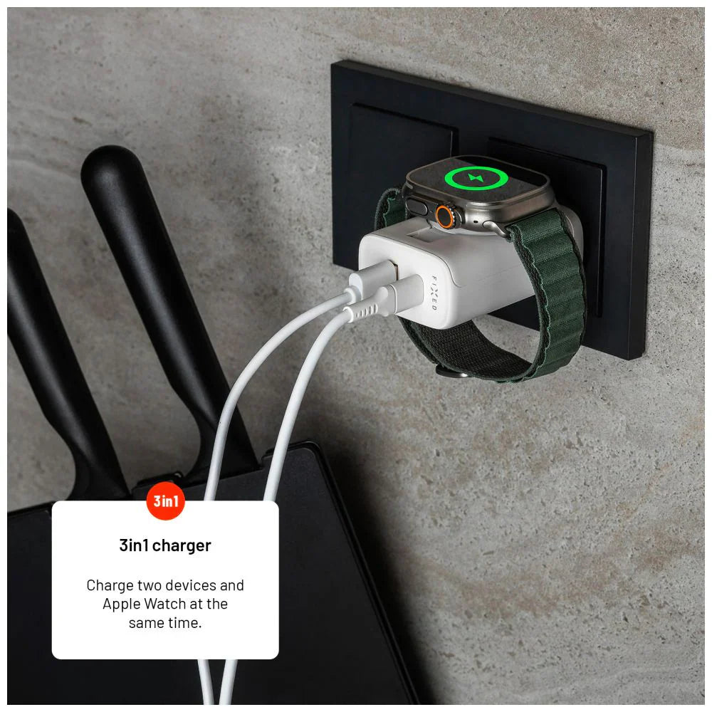 FIXED Power Socket Travel Charger - ładowarka Apple Watch USB-C USB-A 33W biała