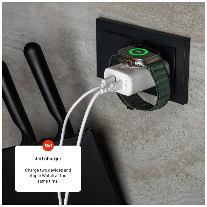 FIXED Power Socket Travel Charger - ładowarka Apple Watch USB-C USB-A 33W biała