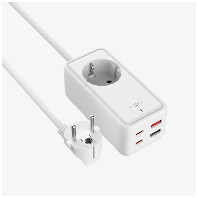 Listwa ładująca FIXED GaN III - 2xUSB-C 2xUSB, 3m, PD 65W, biała