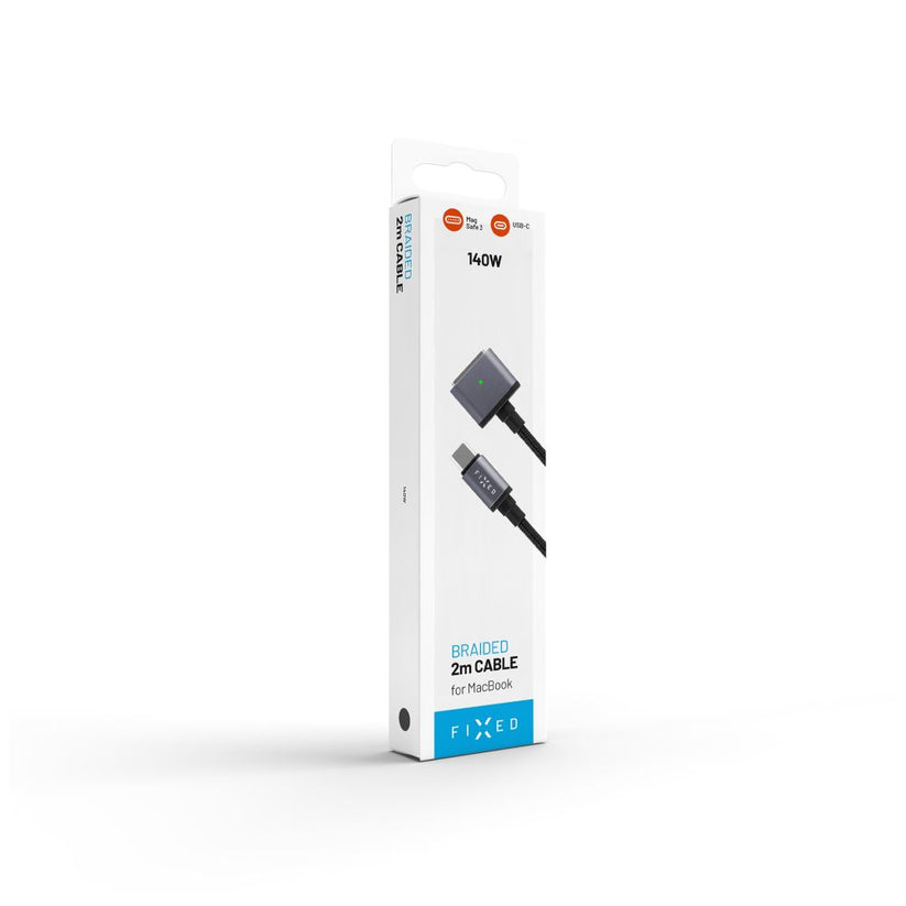 Kabel do ładowania w oplocie FIXED USB-C MagSafe 3, 2m, 140W szary