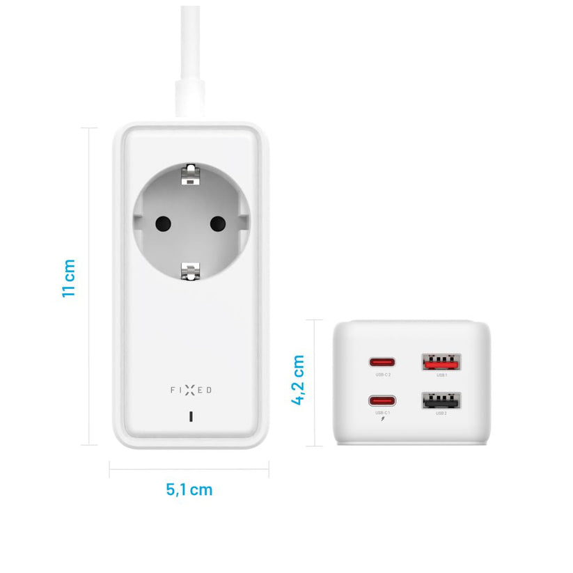 Listwa ładująca FIXED GaN III - 2xUSB-C 2xUSB, 3m, PD 65W, biała