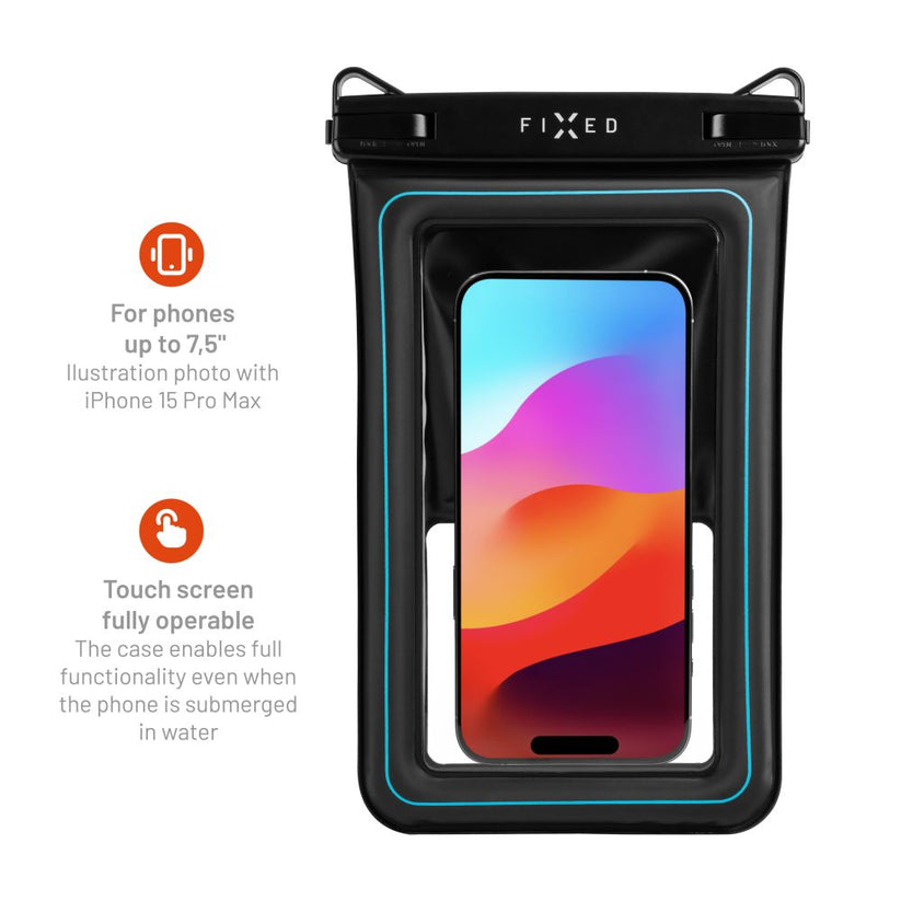 Etui wodoszczelne FIXED Float Max do iPhone przeźroczyste czarne