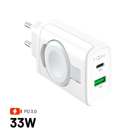 FIXED Power Socket Travel Charger - ładowarka Apple Watch USB-C USB-A 33W biała