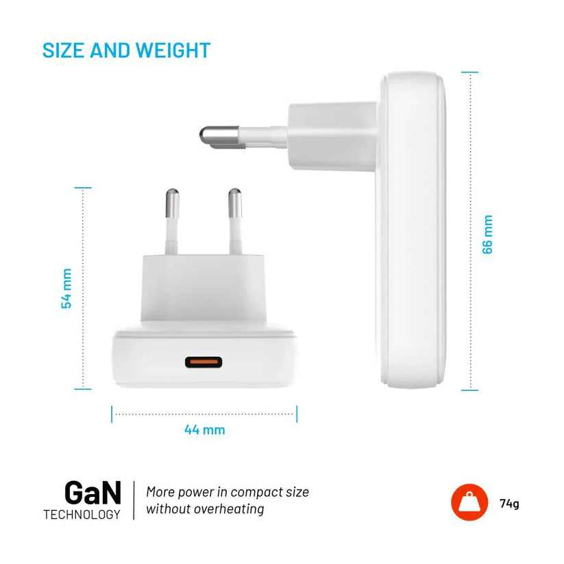FIXED Slim GaN Travel Charger - ładowarka GaN USB-C z Power Delivery 30W biała