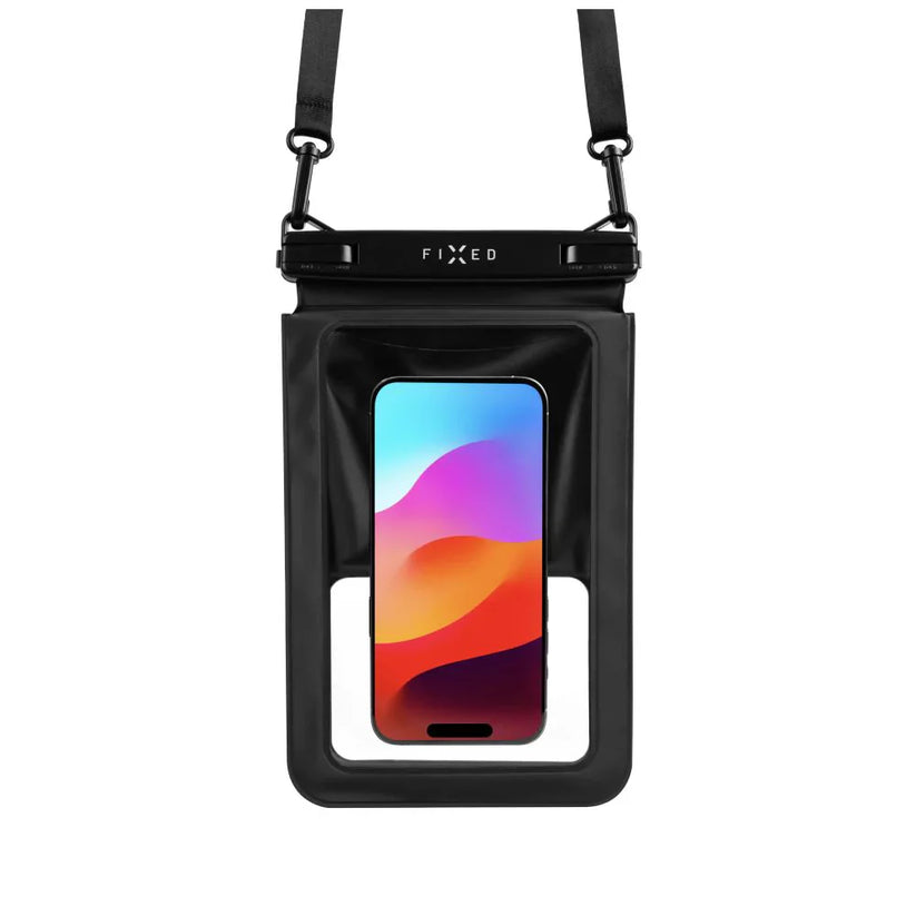 Etui wodoszczelne FIXED Float Twin z dwiema kieszeniami do iPhone i innych akcesoriów przeźroczyste czarne