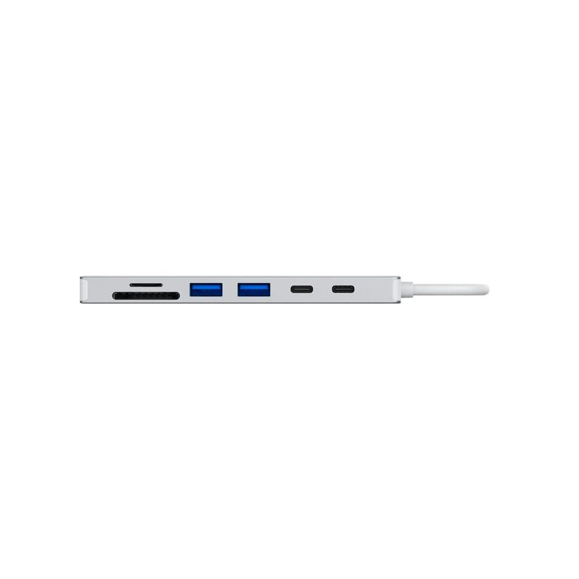 JCPAL Linx USB-C 7in1 - przejściówka USB-C (2 x USB-A 3.0 / USB-C 3.1 / HDMI 60Hz / czytnik kart micro/SD / PD 100W) srebrna