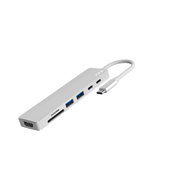 JCPAL Linx USB-C 7in1 - przejściówka USB-C (2 x USB-A 3.0 / USB-C 3.1 / HDMI 60Hz / czytnik kart micro/SD / PD 100W) srebrna