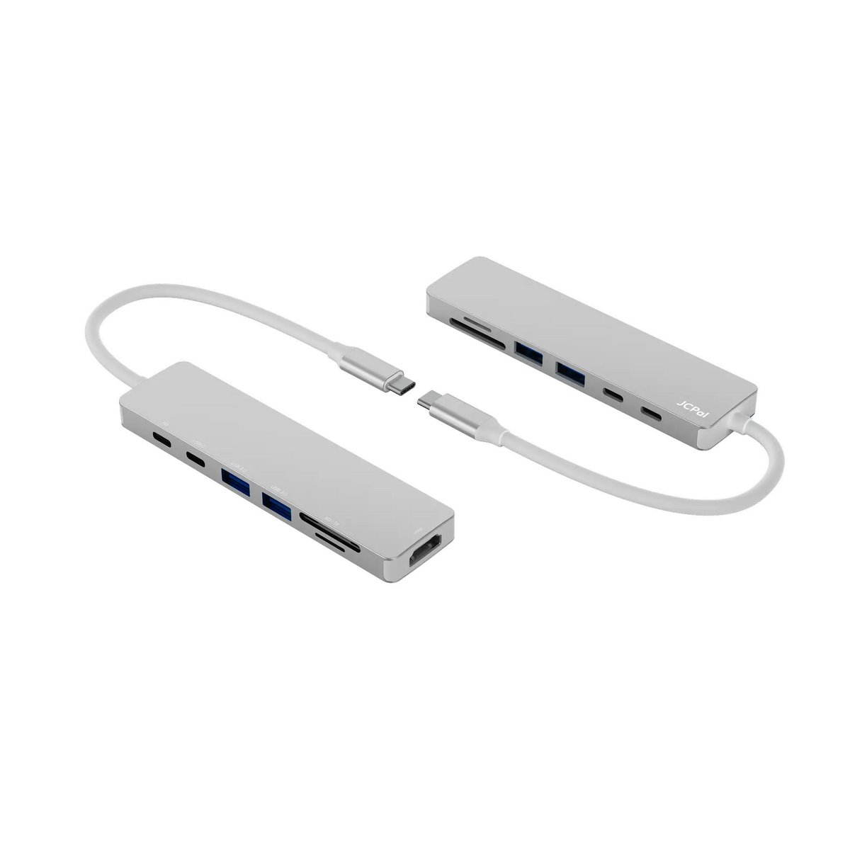 JCPAL Linx USB-C 7in1 - przejściówka USB-C (2 x USB-A 3.0 / USB-C 3.1 / HDMI 60Hz / czytnik kart micro/SD / PD 100W) srebrna