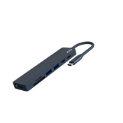 JCPAL Linx USB-C 7in1 - przejściówka USB-C (2 x USB-A 3.0 / USB-C 3.1 / HDMI 60Hz / czytnik kart micro/SD / PD 100W) indygo