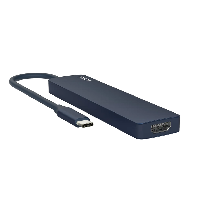 JCPAL Linx USB-C 7in1 - przejściówka USB-C (2 x USB-A 3.0 / USB-C 3.1 / HDMI 60Hz / czytnik kart micro/SD / PD 100W) indygo