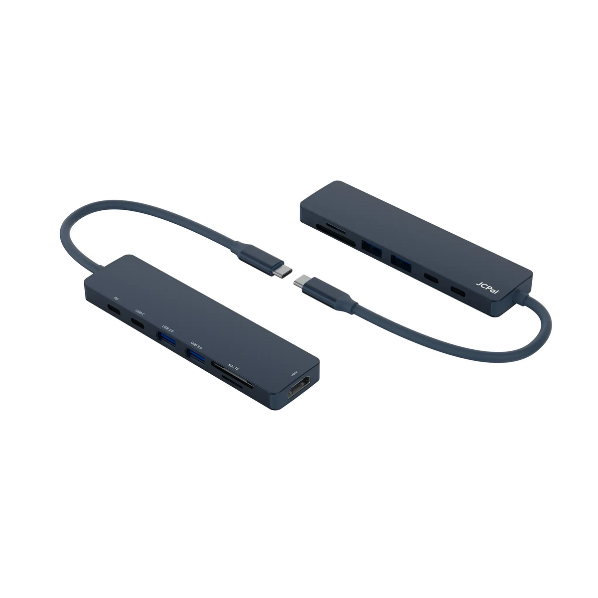 JCPAL Linx USB-C 7in1 - przejściówka USB-C (2 x USB-A 3.0 / USB-C 3.1 / HDMI 60Hz / czytnik kart micro/SD / PD 100W) indygo