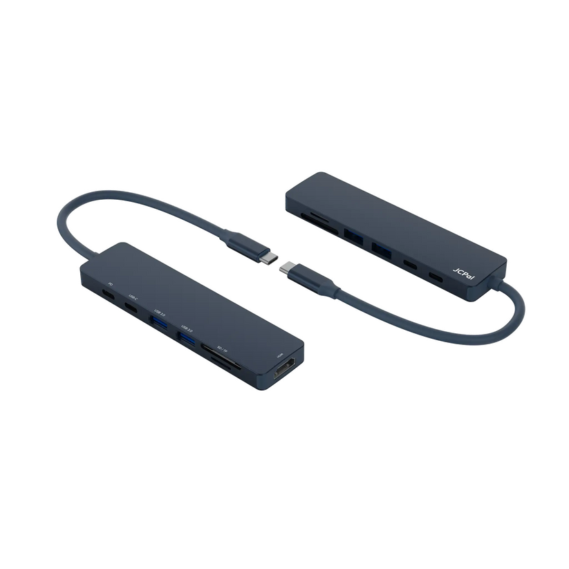 JCPAL Linx USB-C 7in1 - przejściówka USB-C (2 x USB-A 3.0 / USB-C 3.1 / HDMI 60Hz / czytnik kart micro/SD / PD 100W) indygo
