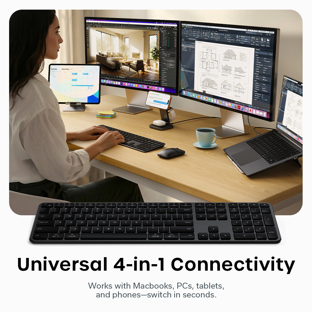 Satechi Slim EX3 - klawiatura BT do trzech urządzeń z przełącznikiem trybu Mac/Windows space black