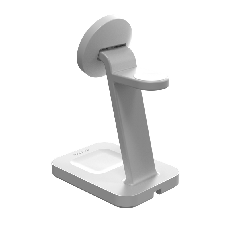 Mophie Snap+ 3-in-1 Qi2 wireless charge stand - stojąca ładowarka bezprzewodowa do trzech urządzeń kompatybilna z MagSafe i Qi2 biała