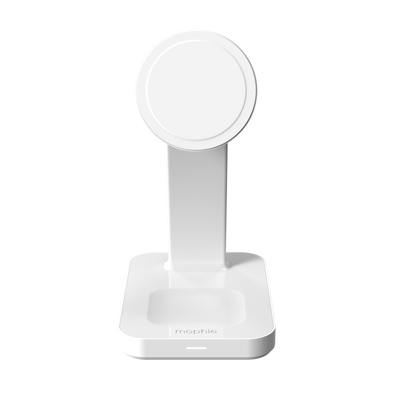 Mophie Snap+ 3-in-1 Qi2 wireless charge stand - stojąca ładowarka bezprzewodowa do trzech urządzeń kompatybilna z MagSafe i Qi2 biała