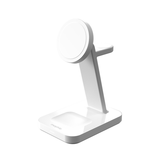 Mophie Snap+ 3-in-1 Qi2 wireless charge stand - stojąca ładowarka bezprzewodowa do trzech urządzeń kompatybilna z MagSafe i Qi2 biała