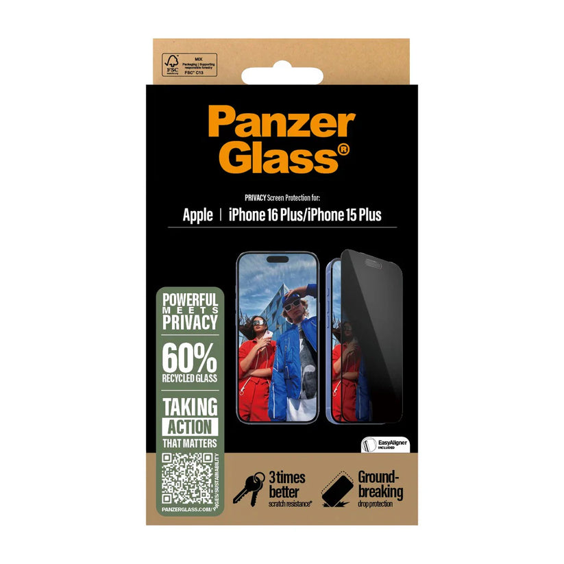 PanzerGlass Privacy Screen Protector Ultra-Wide Fit - szkło prywatyzujące do iPhone 15 Plus 16 Plus czarna ramka