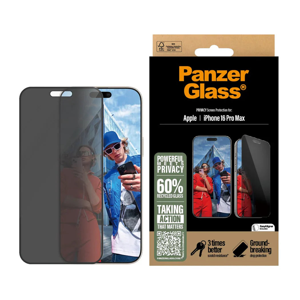 PanzerGlass Privacy Screen Protector Ultra-Wide Fit - szkło prywatyzujące do iPhone 16 Pro Max czarna ramka