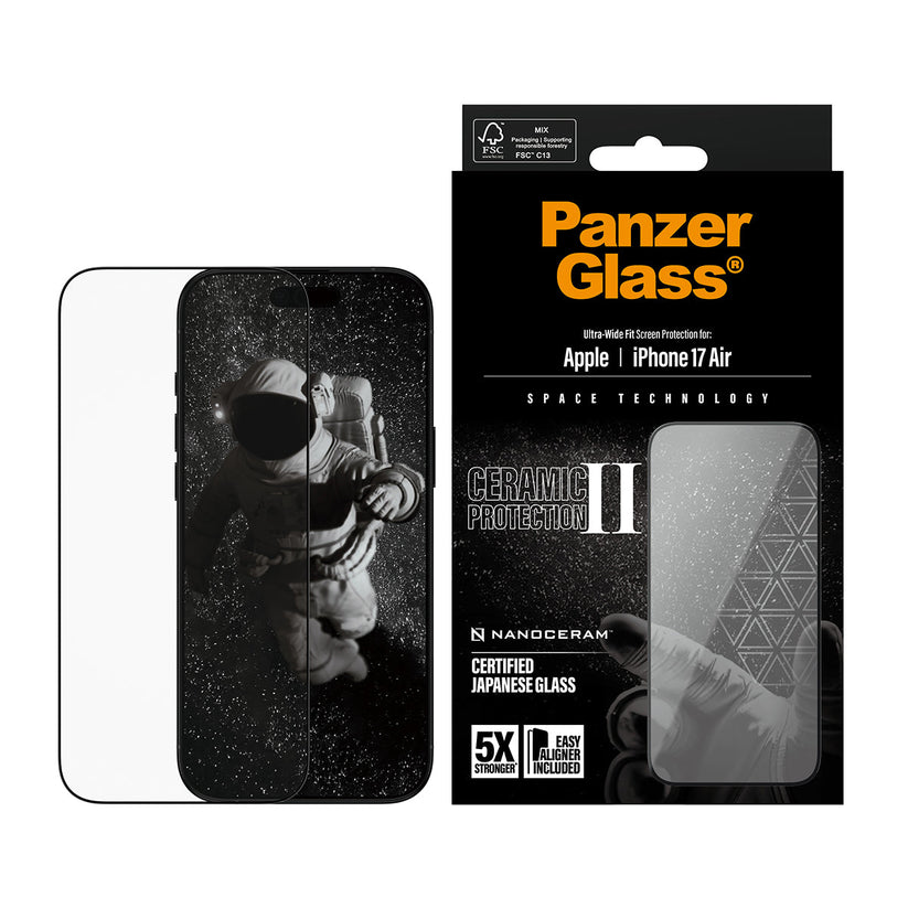 PanzerGlass Ceramic II Screen Protector Ultra Wide Fit - szkło ceramiczne do iPhone Air czarna ramka