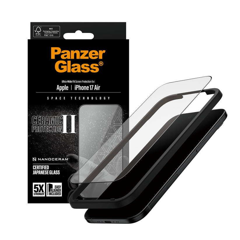 PanzerGlass Ceramic II Screen Protector Ultra Wide Fit - szkło ceramiczne do iPhone Air czarna ramka