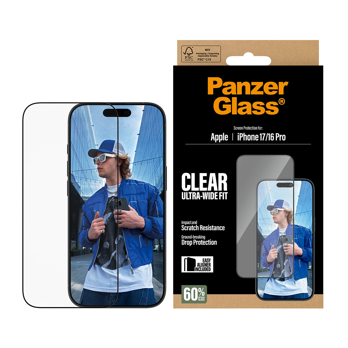 PanzerGlass Screen Protector Ultra-Wide Fit - szkło do iPhone 16 Pro 17 czarna ramka