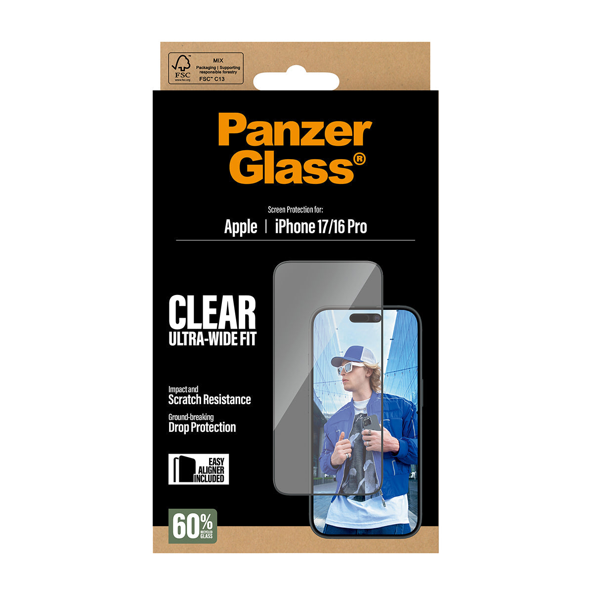 PanzerGlass Screen Protector Ultra-Wide Fit - szkło do iPhone 16 Pro 17 czarna ramka