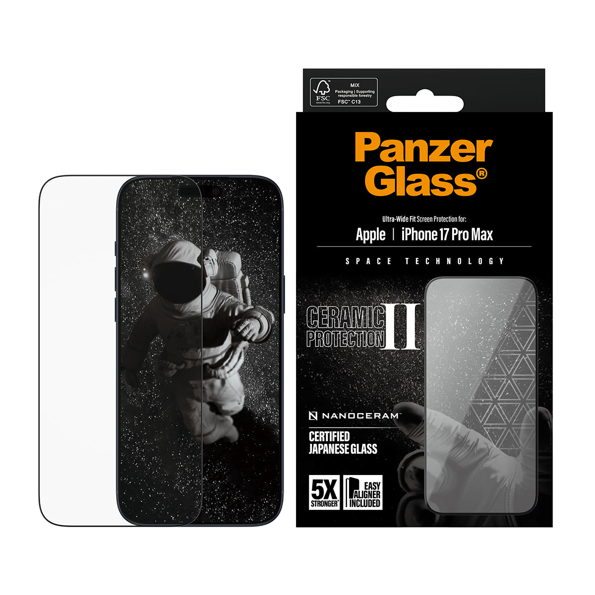 PanzerGlass Ceramic II Screen Protector Ultra Wide Fit - szkło ceramiczne do iPhone 17 Pro Max czarna ramka