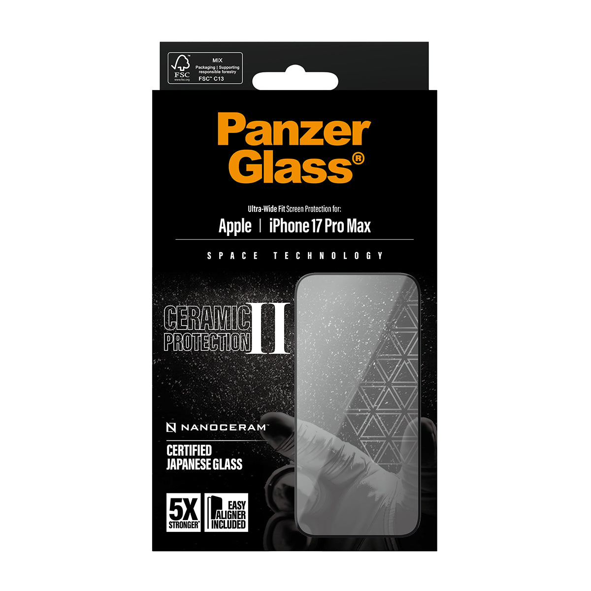PanzerGlass Ceramic II Screen Protector Ultra Wide Fit - szkło ceramiczne do iPhone 17 Pro Max czarna ramka