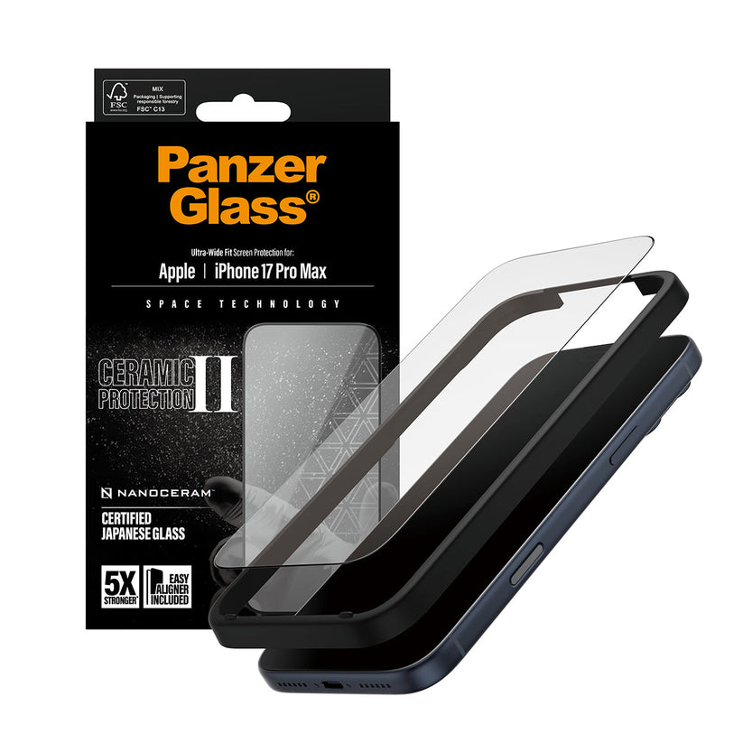 PanzerGlass Ceramic II Screen Protector Ultra Wide Fit - szkło ceramiczne do iPhone 17 Pro Max czarna ramka
