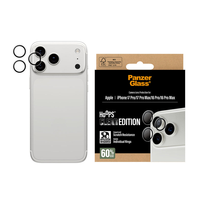 PanzerGlass Hoops Transparent Camera Lens Protector - osłonki na obiektywy do iPhone 16 Pro 16 Pro Max 17 Pro 17 Pro Max