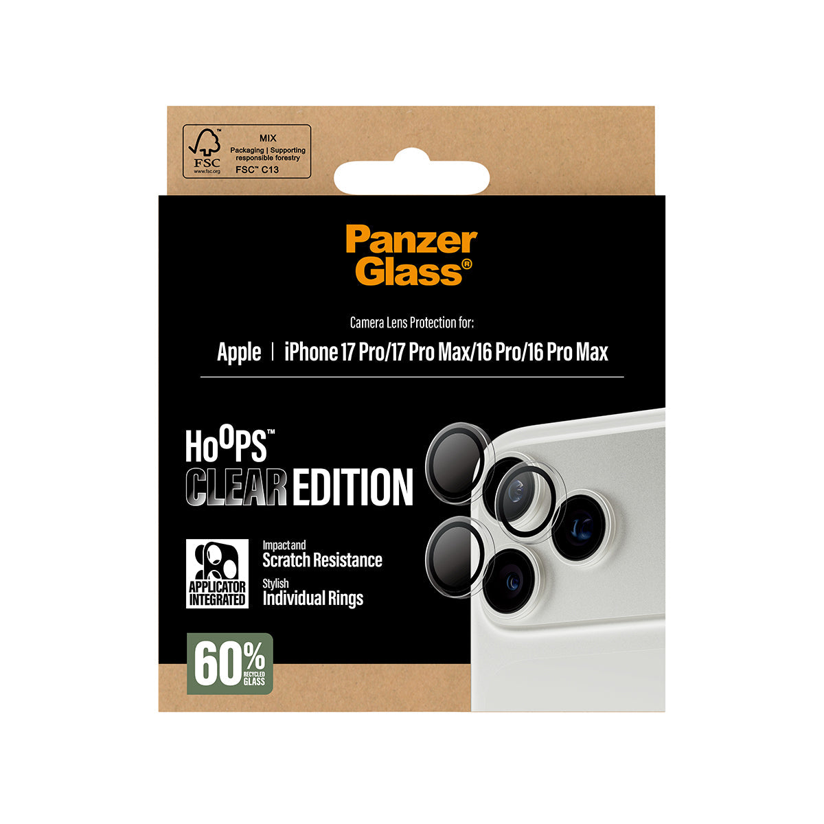 PanzerGlass Hoops Transparent Camera Lens Protector - osłonki na obiektywy do iPhone 16 Pro 16 Pro Max 17 Pro 17 Pro Max