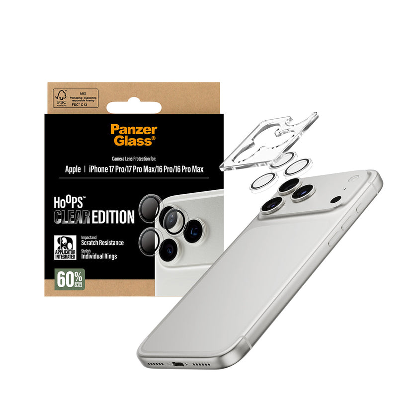 PanzerGlass Hoops Transparent Camera Lens Protector - osłonki na obiektywy do iPhone 16 Pro 16 Pro Max 17 Pro 17 Pro Max