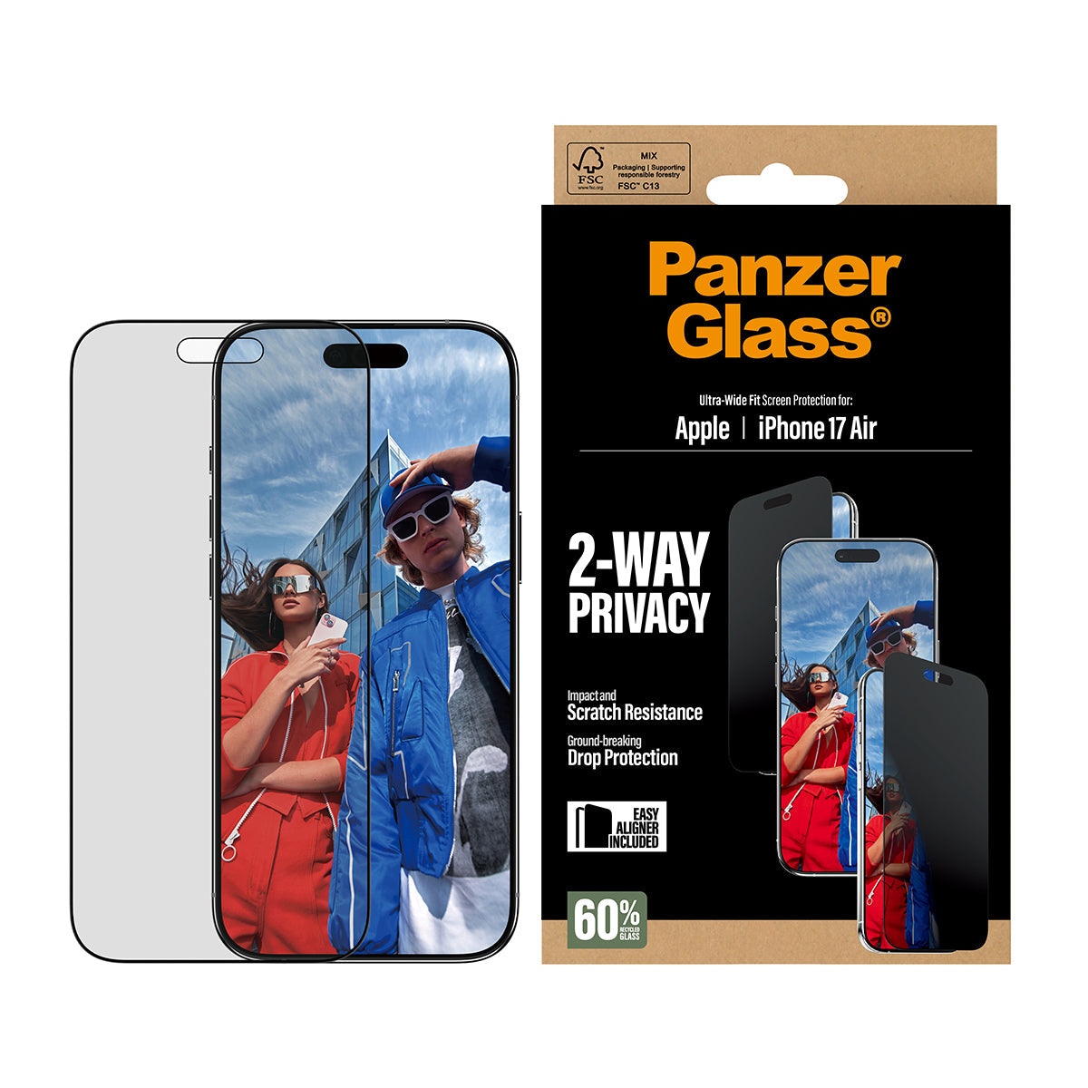 PanzerGlass 2-Way Privacy Screen Protector Ultra-Wide Fit - szkło prywatyzujące do iPhone Air