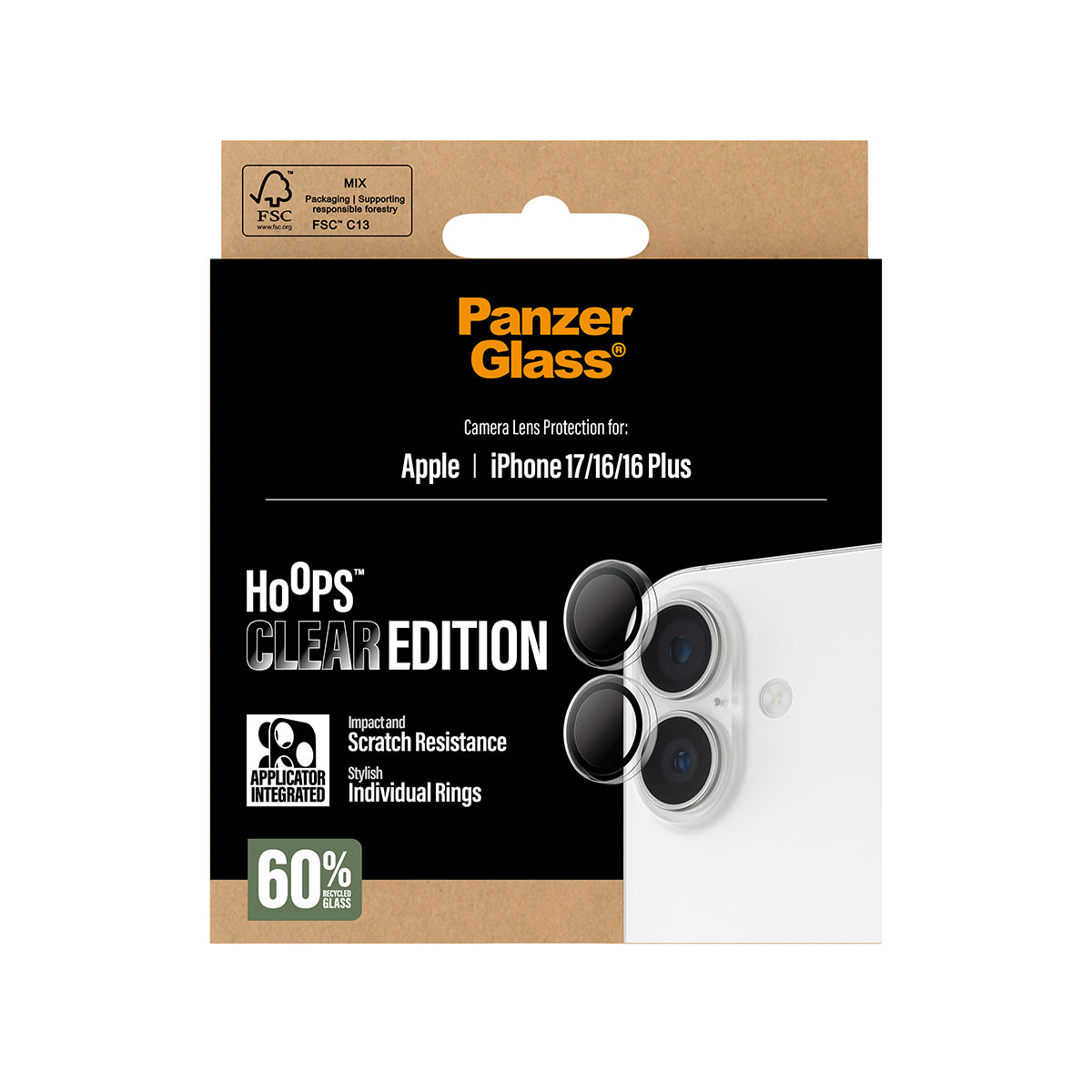 PanzerGlass Hoops Transparent Camera Lens Protector - osłonki na obiektywy do iPhone 16 16 Plus 17