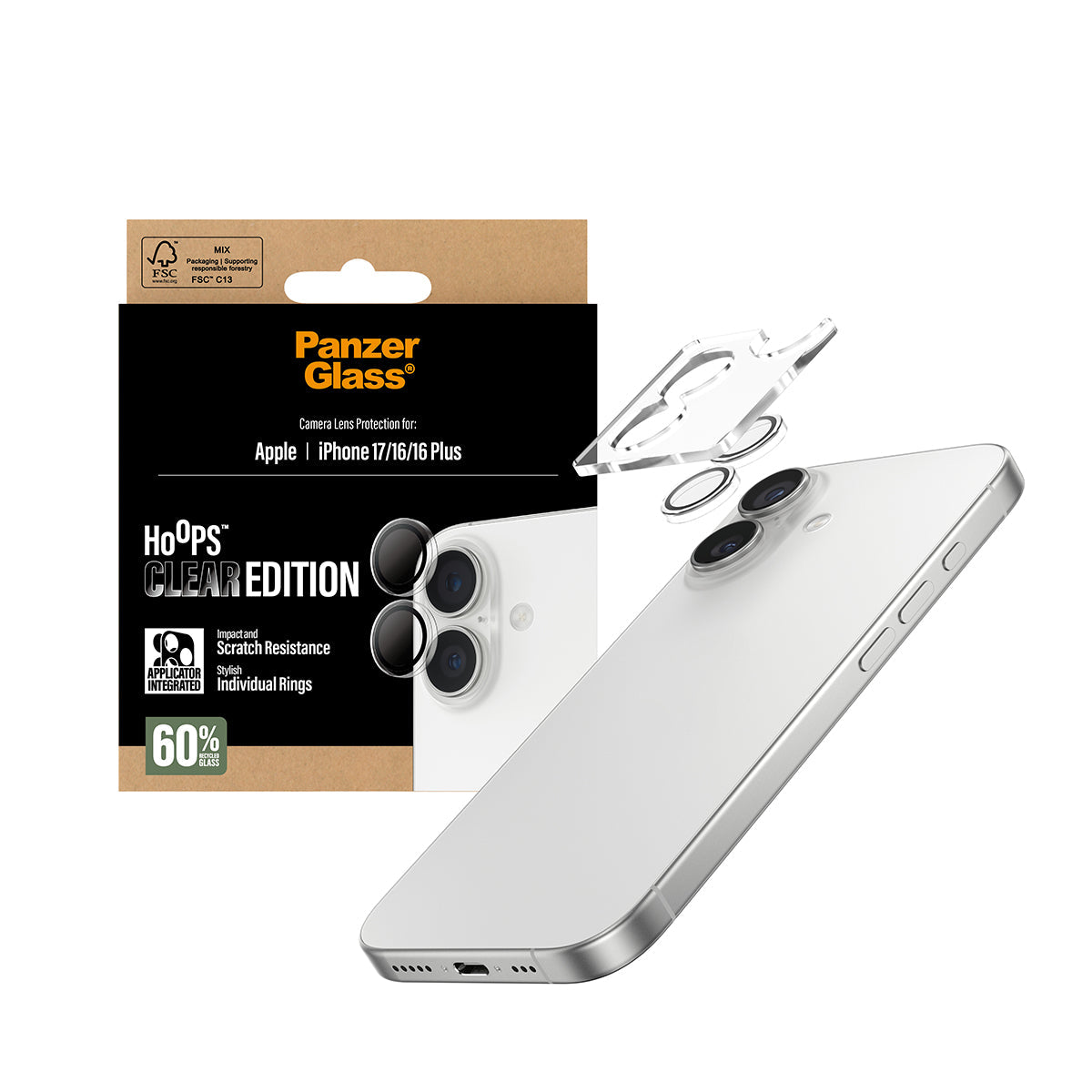 PanzerGlass Hoops Transparent Camera Lens Protector - osłonki na obiektywy do iPhone 16 16 Plus 17