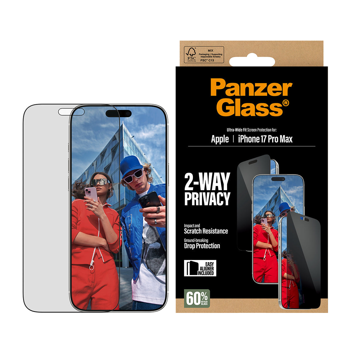 PanzerGlass 2-Way Privacy Screen Protector Ultra-Wide Fit - szkło prywatyzujące do iPhone 17 Pro Max