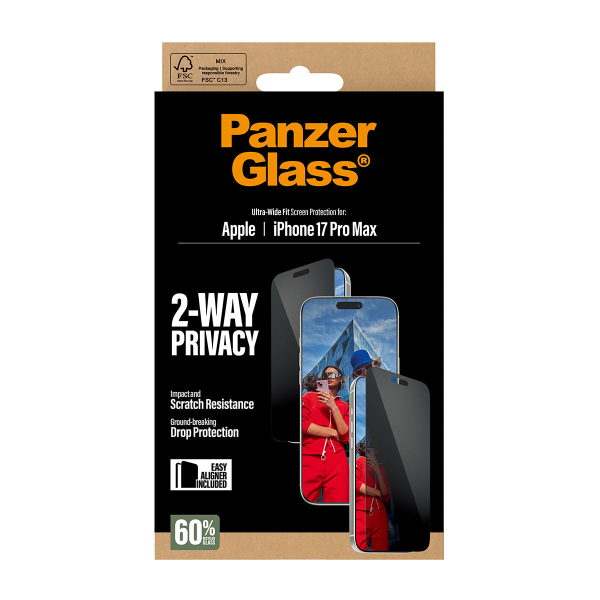 PanzerGlass 2-Way Privacy Screen Protector Ultra-Wide Fit - szkło prywatyzujące do iPhone 17 Pro Max