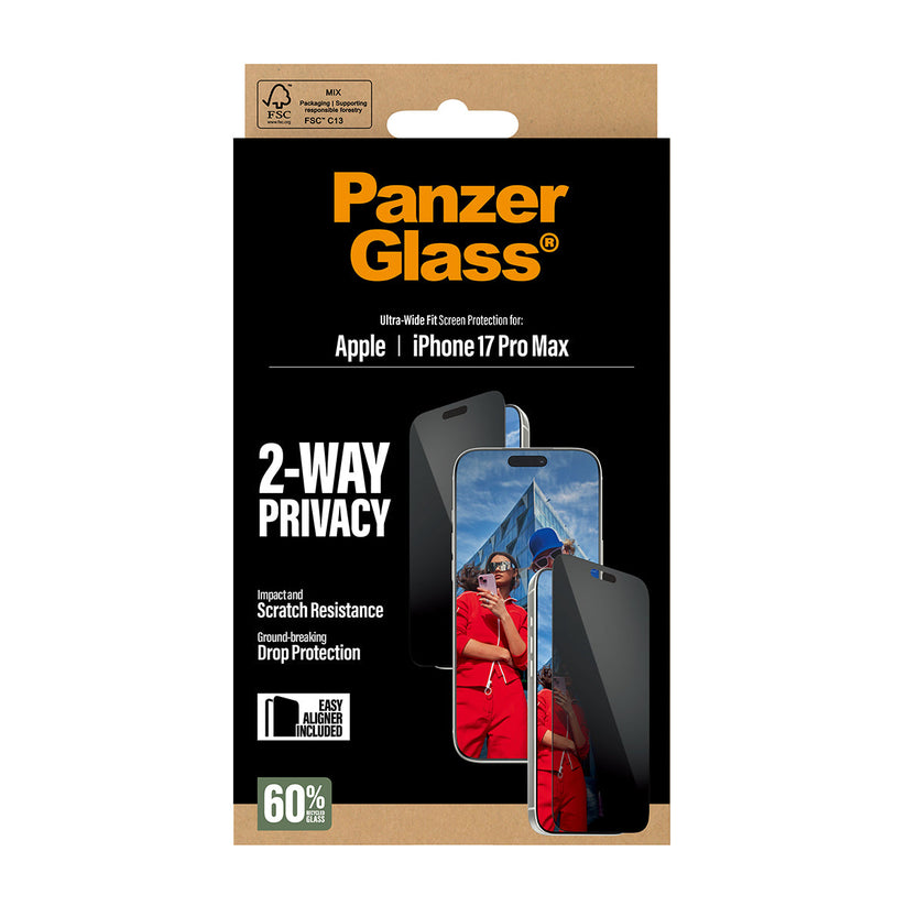 PanzerGlass 2-Way Privacy Screen Protector Ultra-Wide Fit - szkło prywatyzujące do iPhone 17 Pro Max