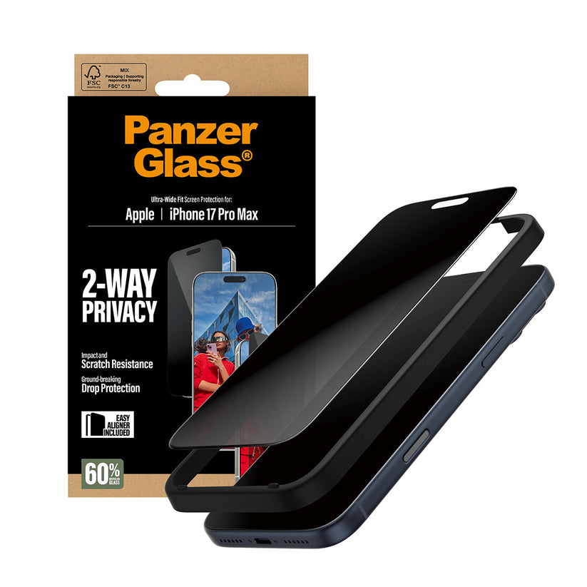 PanzerGlass 2-Way Privacy Screen Protector Ultra-Wide Fit - szkło prywatyzujące do iPhone 17 Pro Max
