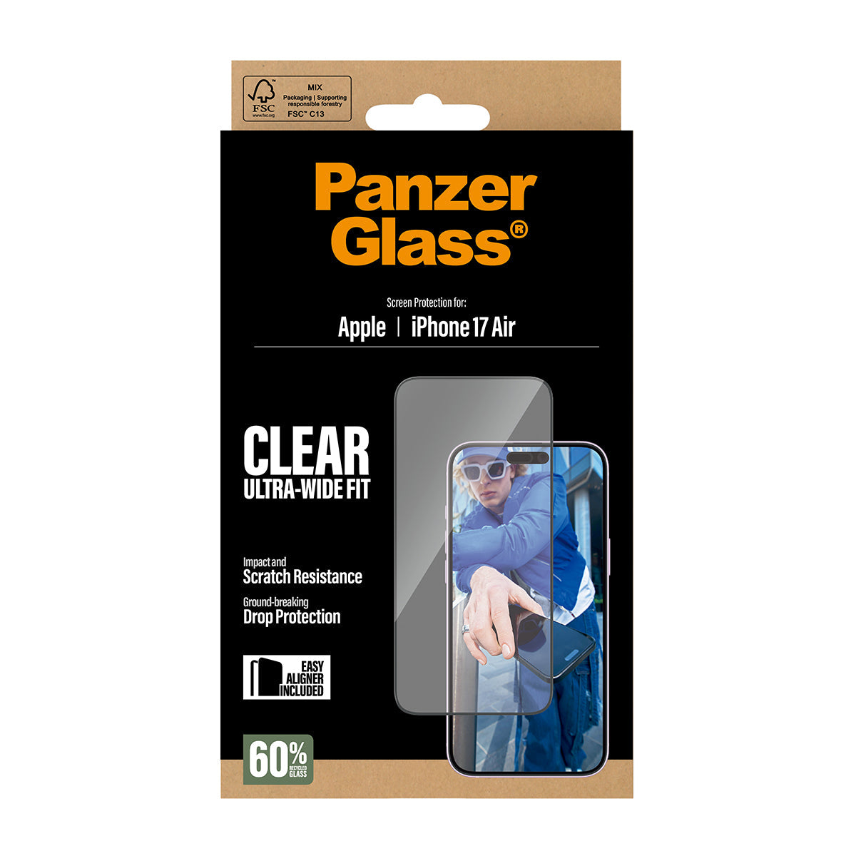 PanzerGlass Screen Protector Ultra-Wide Fit - szkło do iPhone Air czarna ramka