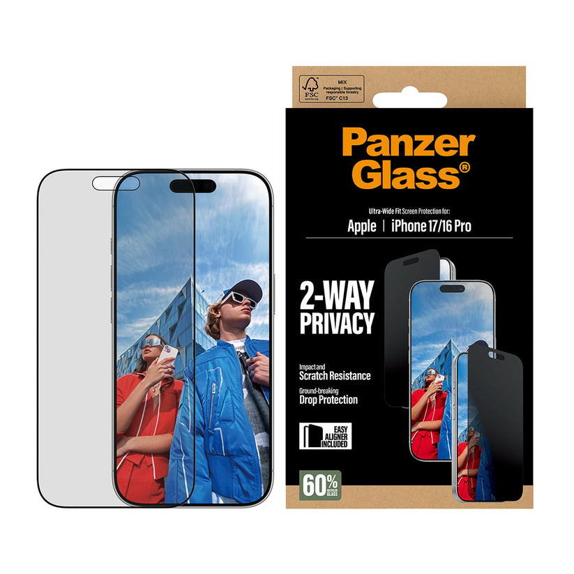PanzerGlass 2-Way Privacy Screen Protector Ultra-Wide Fit - szkło prywatyzujące do iPhone 16 Pro 17