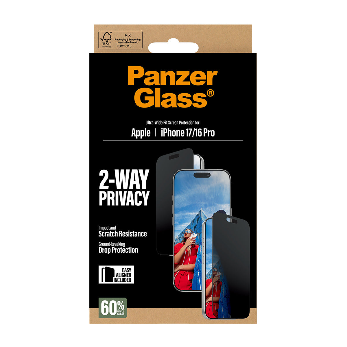 PanzerGlass 2-Way Privacy Screen Protector Ultra-Wide Fit - szkło prywatyzujące do iPhone 16 Pro 17