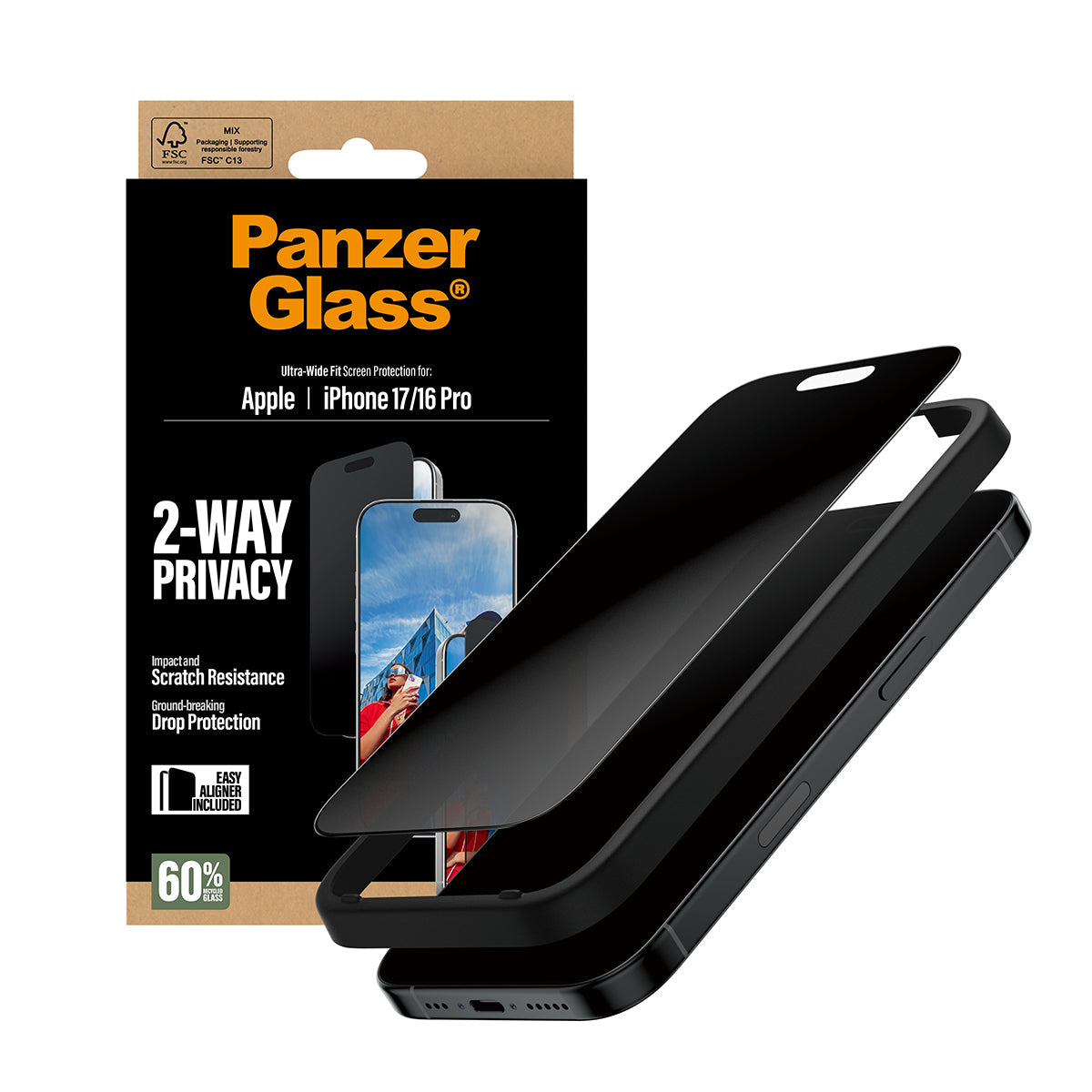 PanzerGlass 2-Way Privacy Screen Protector Ultra-Wide Fit - szkło prywatyzujące do iPhone 16 Pro 17