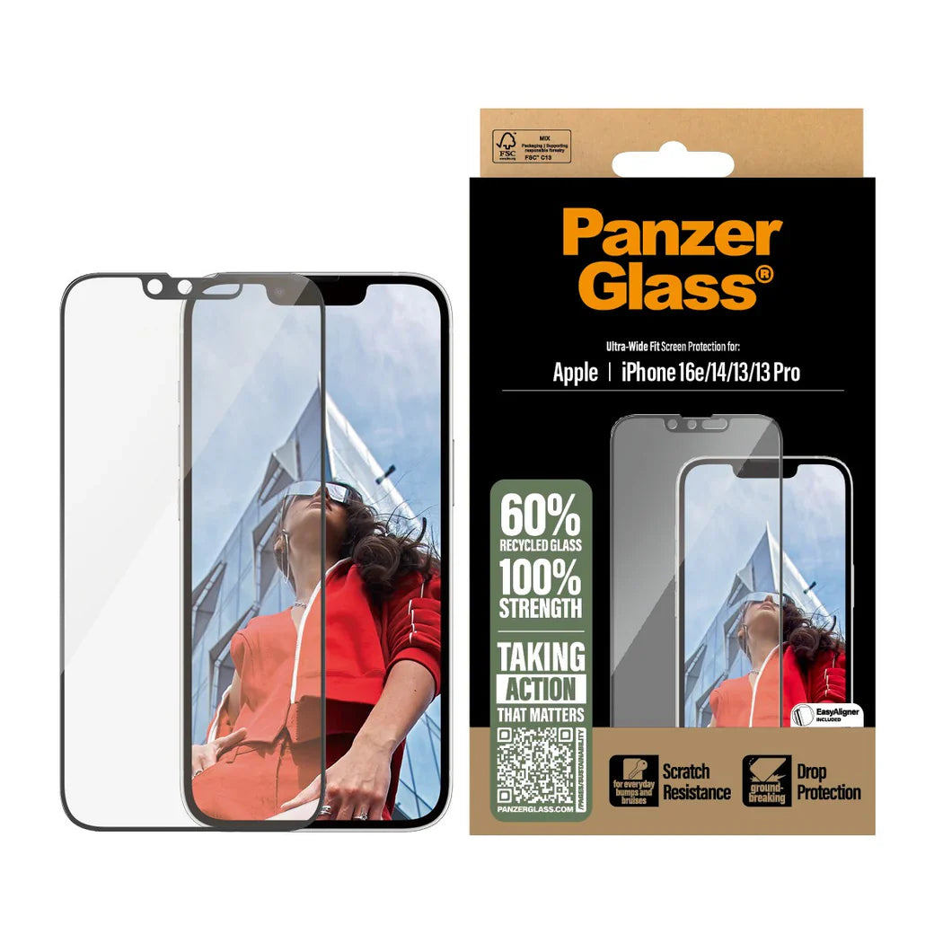 PanzerGlass Screen Protector Ultra-Wide Fit - szkło do iPhone 17e 16e 14 13 13 Pro czarna ramka