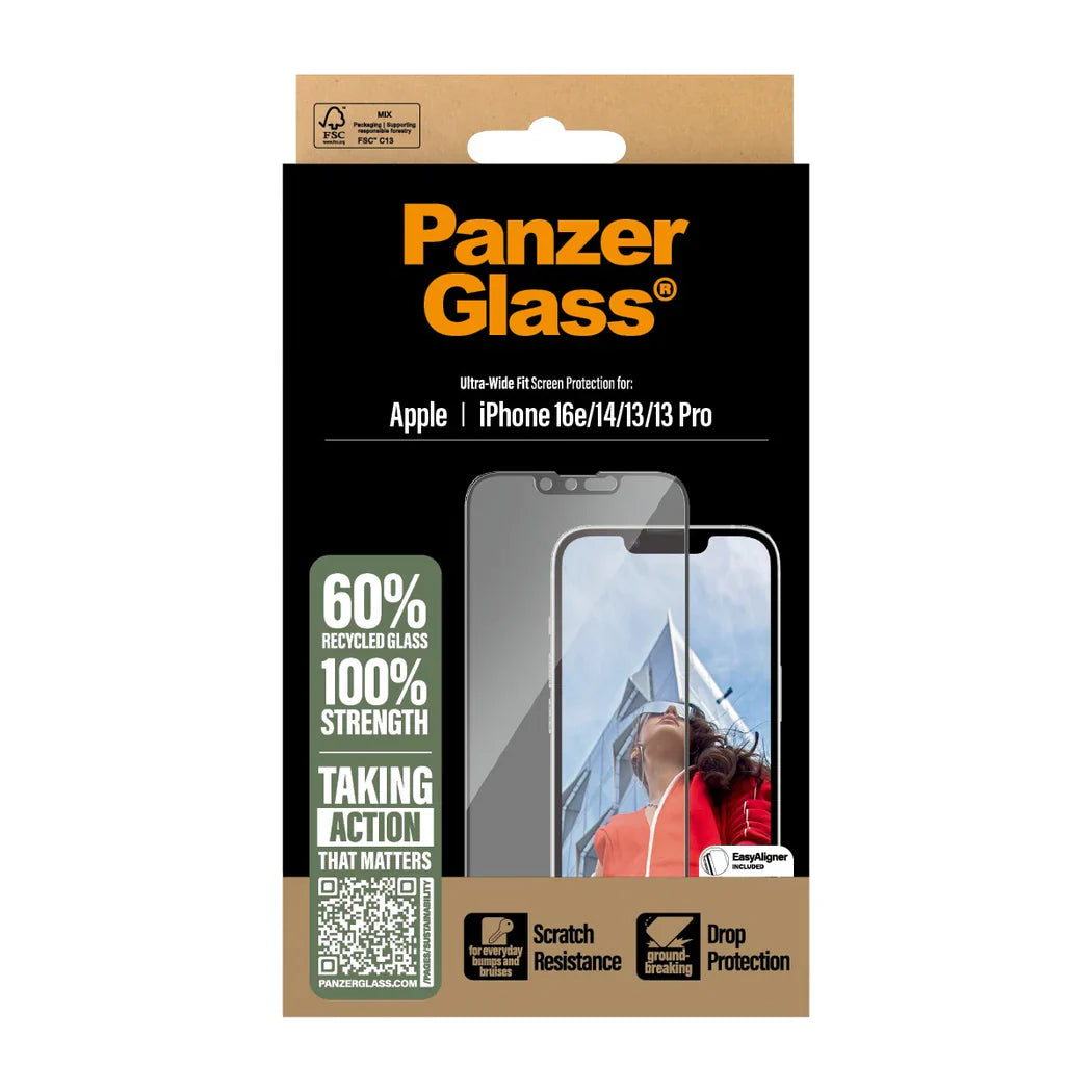 PanzerGlass Screen Protector Ultra-Wide Fit - szkło do iPhone 17e 16e 14 13 13 Pro czarna ramka