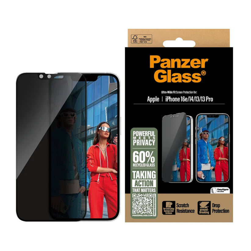 PanzerGlass Privacy Screen Protector Ultra-Wide Fit - szkło prywatyzujące do iPhone 17e 16e 14 13 13 Pro czarna ramka