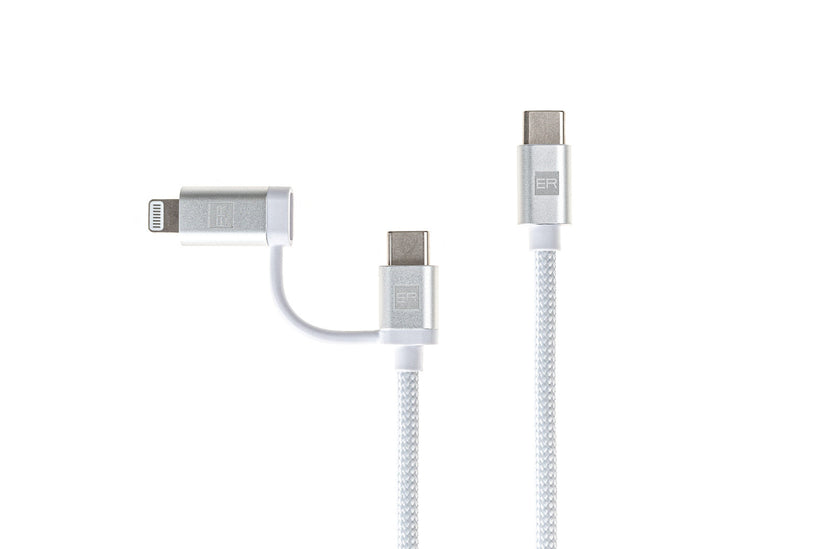 ER Power Dual Cable - kabel USB-C USB-C oraz Lightning MFI 1m biały