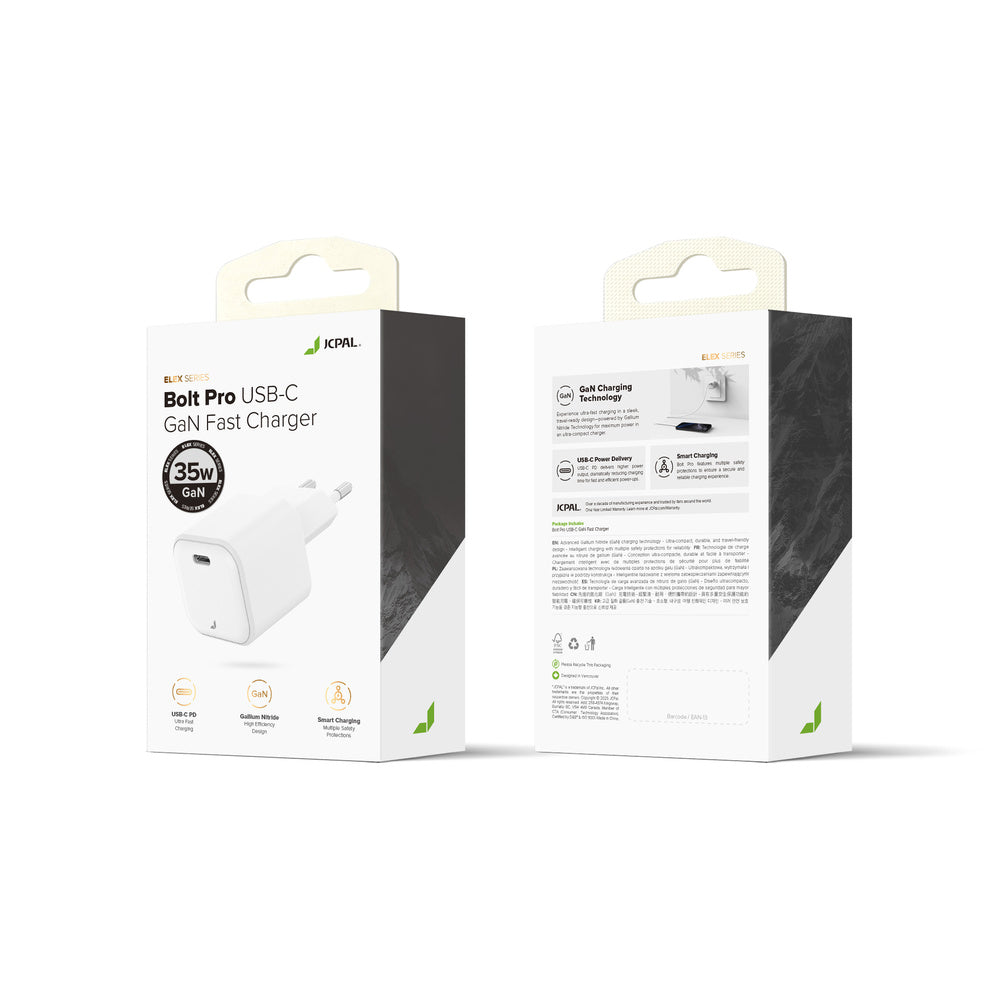 Ładowarka sieciowa JCPal Bolt Pro 35W GaN Fast Charger USB-C biała