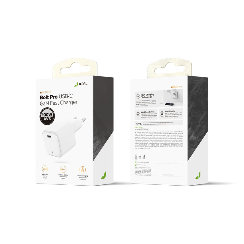 JCPal Bolt Pro 100W GaN Fast Charger - ładowarka sieciowa USB-C 100W biała